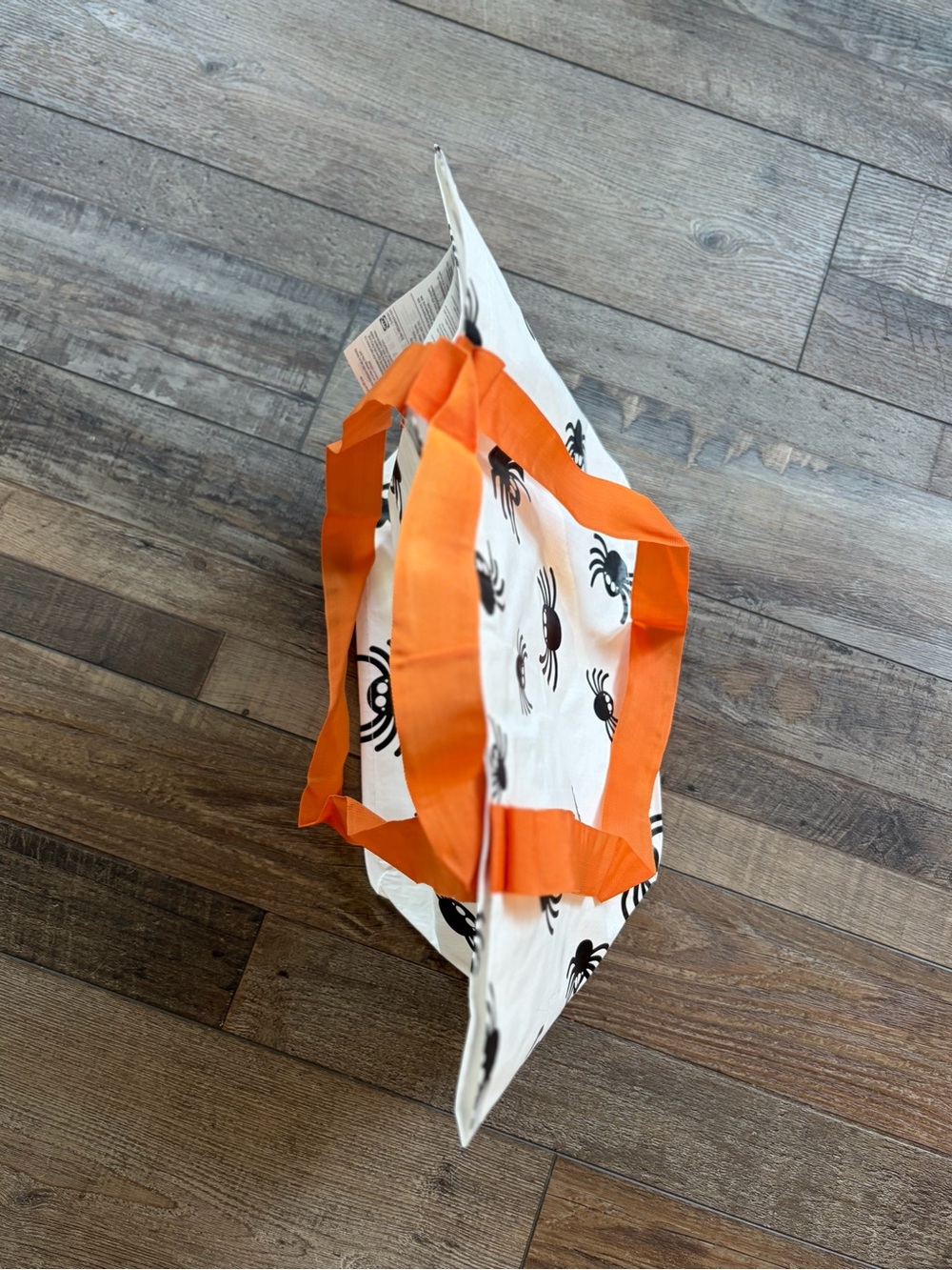 IKEA White Tote Bag with Black Spider Print and Orange Handles - Picture 3 of 4